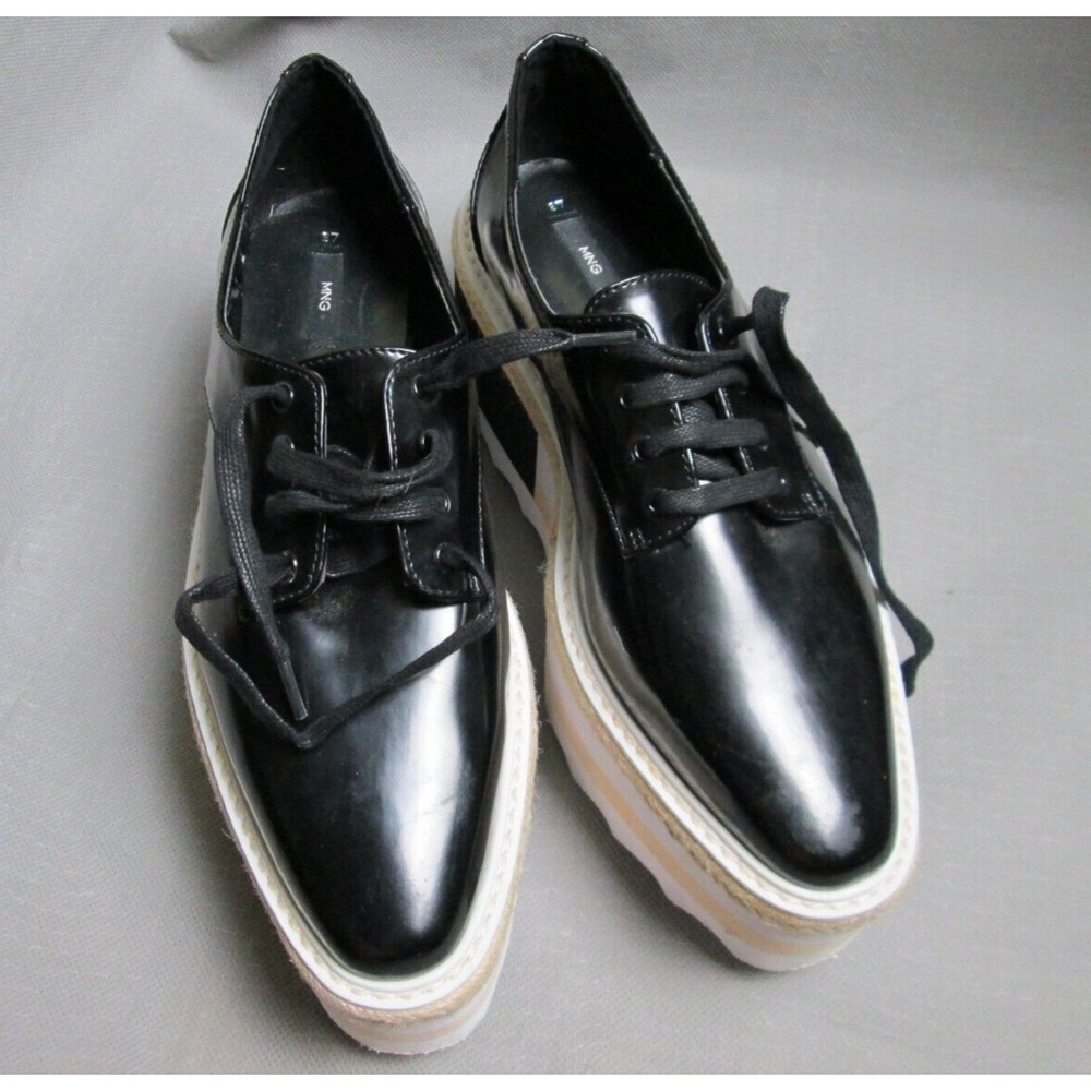 Mango sneakers womens 7 black big platform lace up Kenji contrast oxford stripe - Picture 15 of 16